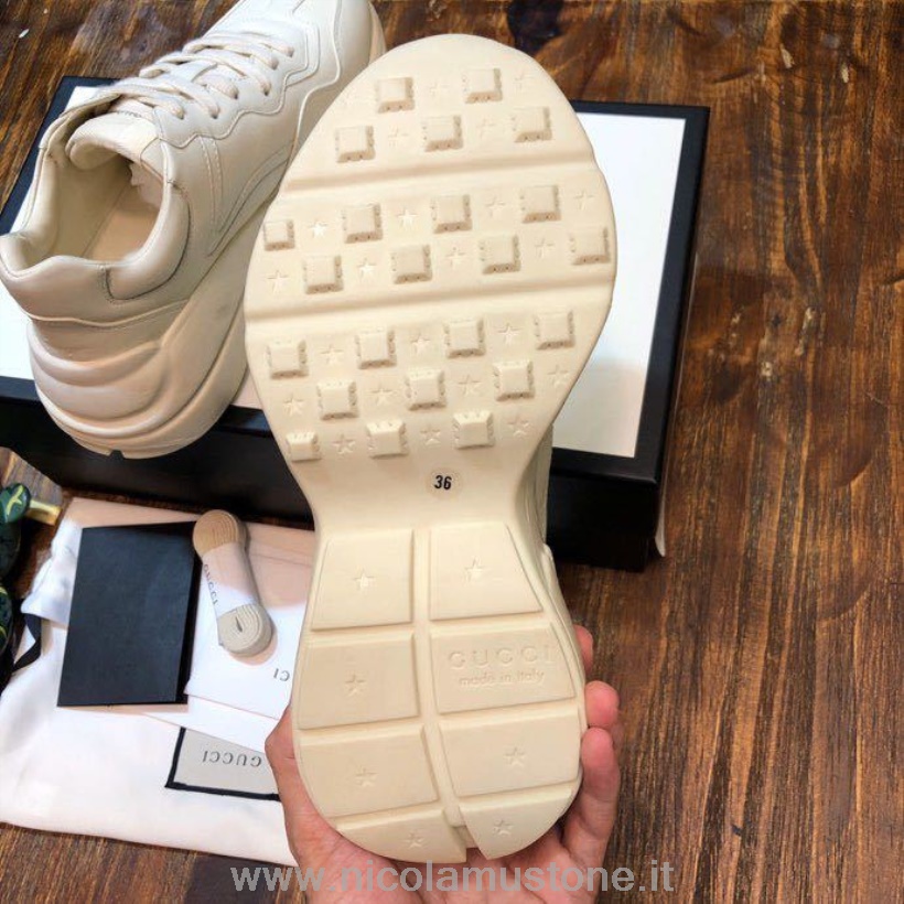 Qualité D\origine Gucci Gg Rhyton Dad Sneakers 619891 Cuir De Veau Collection Printemps/été 2020 Blanc Cassé