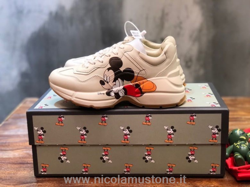 Qualité D\origine Gucci X Disney Rhyton Dad Sneakers 602048 Cuir De Veau Collection Printemps/été 2020 Blanc
