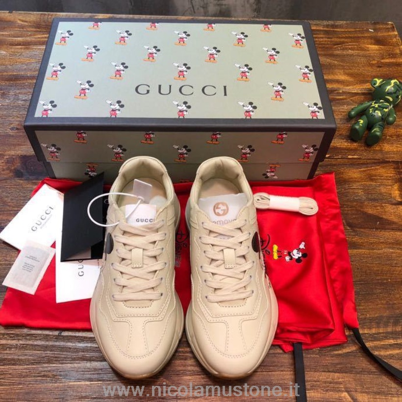 Qualité D\origine Gucci X Disney Rhyton Dad Sneakers 602048 Cuir De Veau Collection Printemps/été 2020 Blanc
