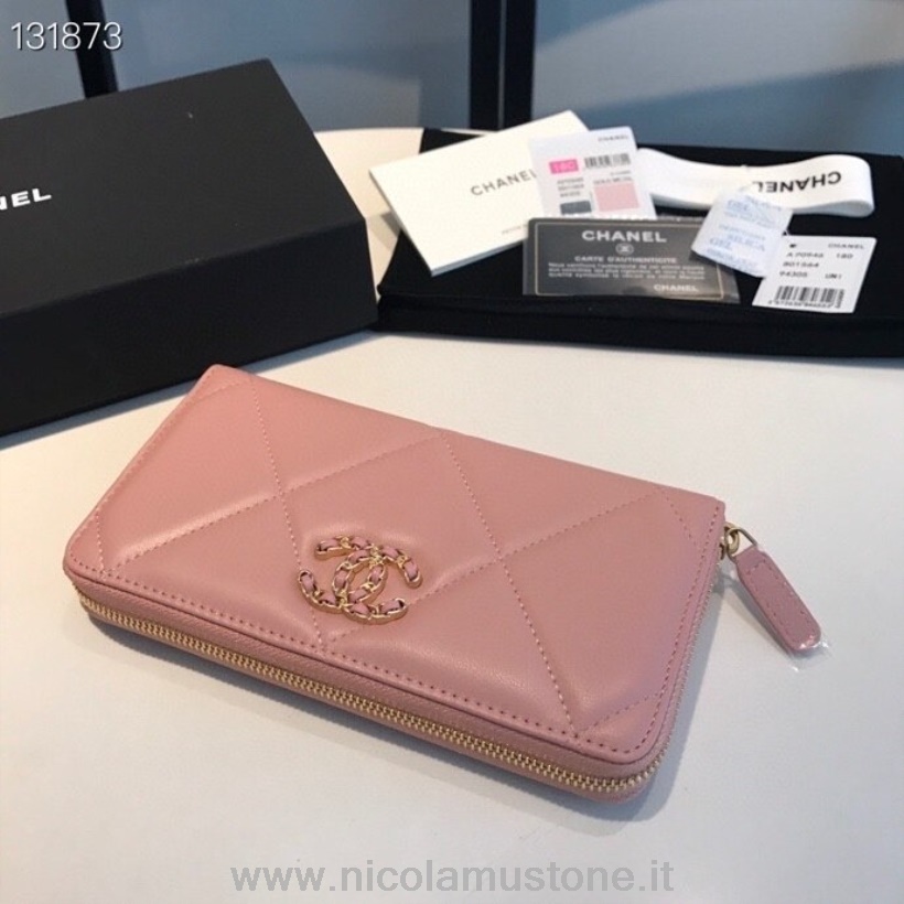 Chanel 19 Zippy Wallet Qualité D\origine Matériel Doré Cuir D\agneau Collection Automne/hiver 2020 Rose