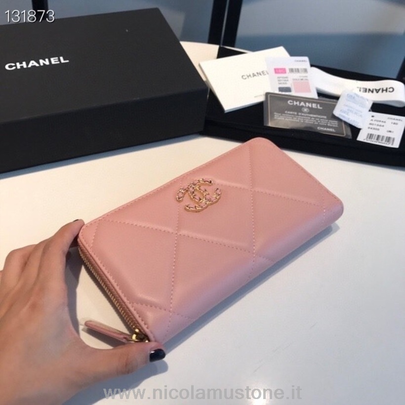 Chanel 19 Zippy Wallet Qualité D\origine Matériel Doré Cuir D\agneau Collection Automne/hiver 2020 Rose