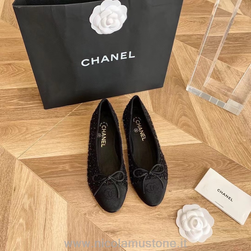 Ballerines Chanel Qualité Originale Sequin/tweed/cuir Dagneau Collection Printemps/été 2021 Noir