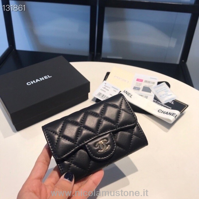 Porte-cartes Chanel Qualité Originale 16cm Quincaillerie Dorée Cuir D\agneau Collection Automne/hiver 2020 Noir