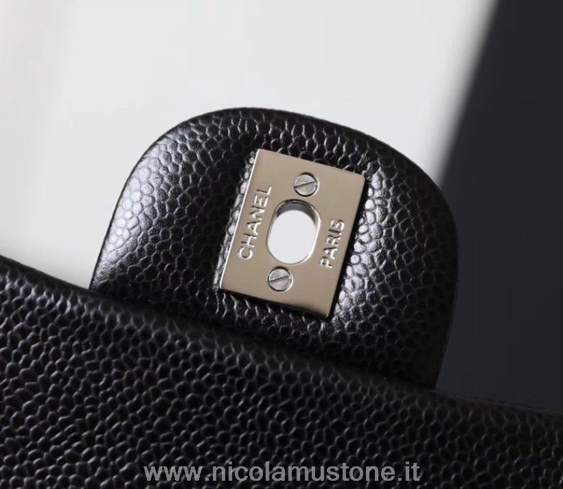 Mini Sac à Rabat Chanel Classique Qualité Originale 18cm Quincaillerie Argentée Cuir Caviar Collection Printemps/été 2020 Noir