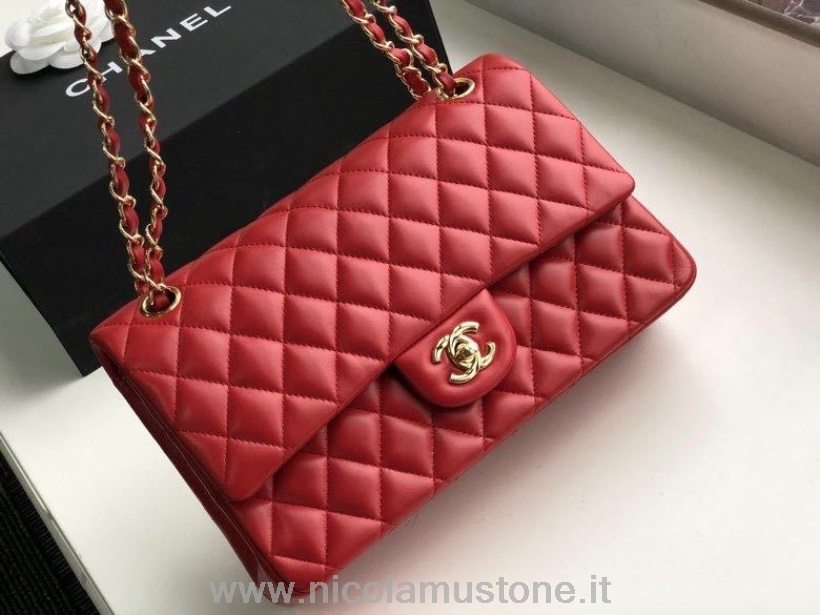 Sac à Rabat Chanel Classique Qualité Originale 25cm Matériel Doré Cuir D\agneau Collection Printemps/été 2020 Rouge