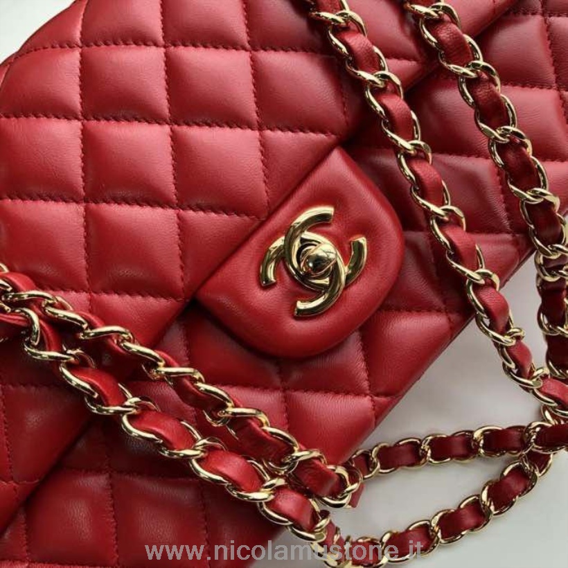 Sac à Rabat Chanel Classique Qualité Originale 25cm Matériel Doré Cuir D\agneau Collection Printemps/été 2020 Rouge