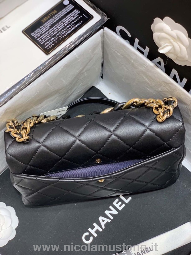 Sac Chanel Grande Chaine Rabat Qualité Origine 24cm Cuir Agneau Collection Croisière 2020 Noir