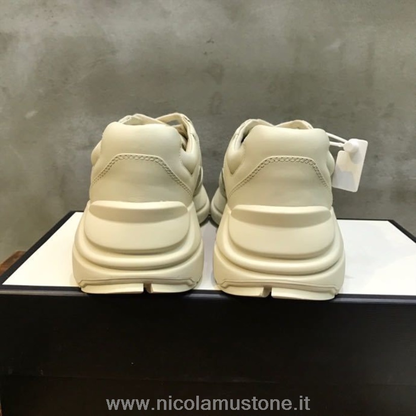 Qualité D\origine Gucci Gg Rhyton Dad Sneakers 619896 Cuir De Veau Collection Printemps/été 2020 Blanc Cassé