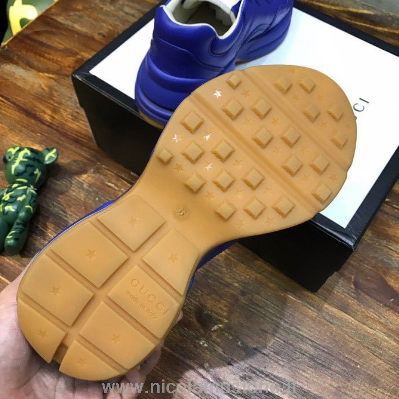 Qualité D\origine Gucci Sega Anchor Rhyton Dad Sneakers 619896 Cuir De Veau Collection Printemps/été 2020 Bleu