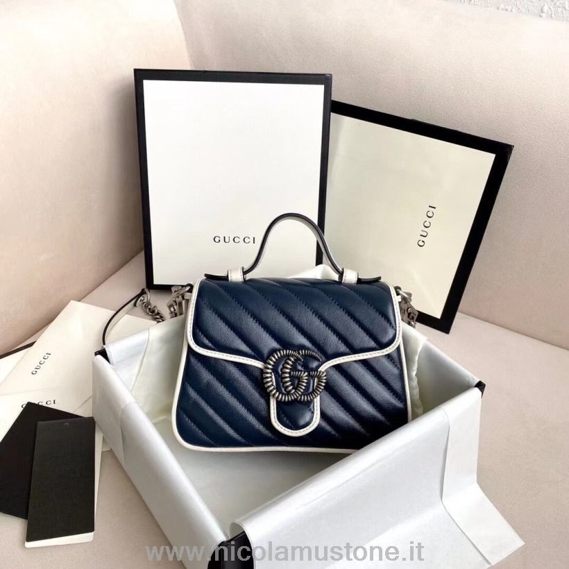 Qualité Dorigine Gucci Marmont Diagonal Matelasse Mini Top Handle Bag 22cm 583571 Cuir De Veau Collection Automne/hiver 2020 Noir/blanc