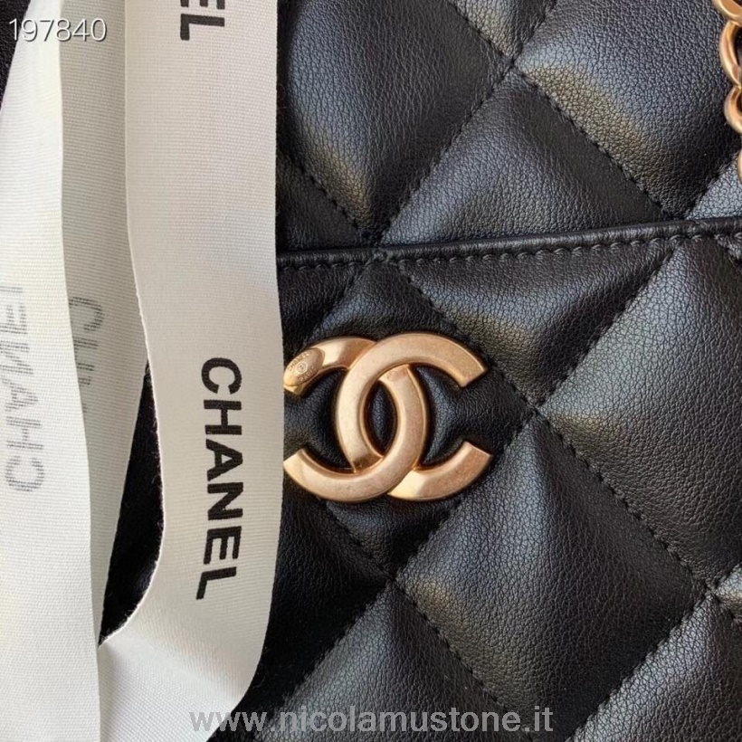 Qualité D\origine Chanel Shopping Sac Fourre-tout 30cm Cuir De Veau Or Matériel Croisière 2021 Collection Saisonnière Noir