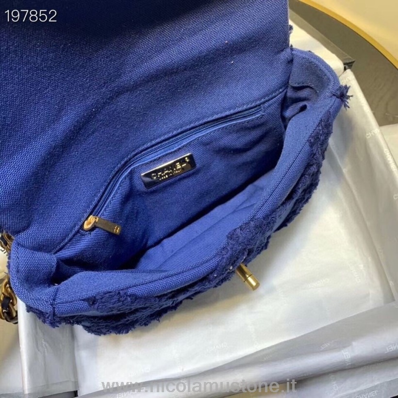 Qualité D\origine Sac Chanel 19 26cm Toile De Coton/cuir De Veau Matériel Doré Croisière 2021 Collection Saisonnière Bleu