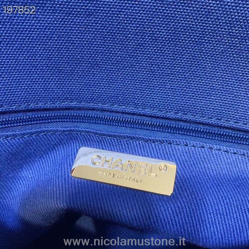 Qualité D\origine Sac Chanel 19 26cm Toile De Coton/cuir De Veau Matériel Doré Croisière 2021 Collection Saisonnière Bleu
