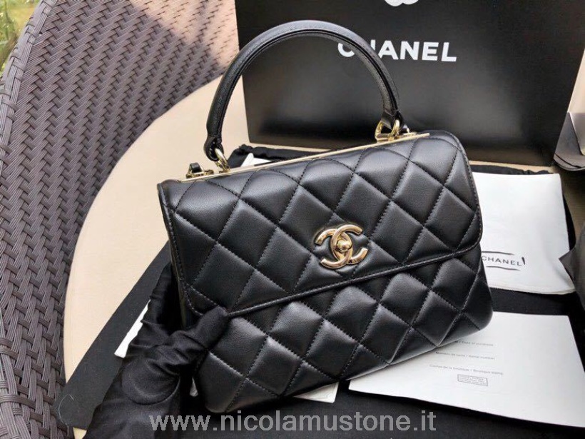 Qualité D\origine Chanel Trendy Cc Top Handle Bag 25cm Cuir De Veau Matériel Doré Collection Printemps/été 2019 Acte 1 Noir/bordeaux