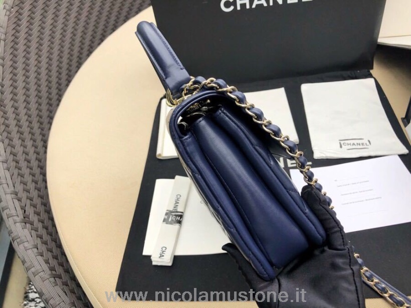 Qualité D\origine Chanel Trendy Cc Top Handle Bag 25cm Cuir De Veau Quincaillerie Dorée Printemps/été 2019 Acte 1 Collection Bleu Marine