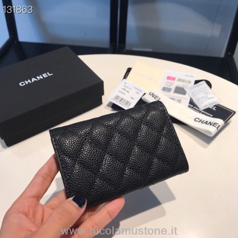 Porte-cartes Chanel Qualité Originale 16cm Quincaillerie Argentée Cuir Caviar Collection Automne/hiver 2020 Noir