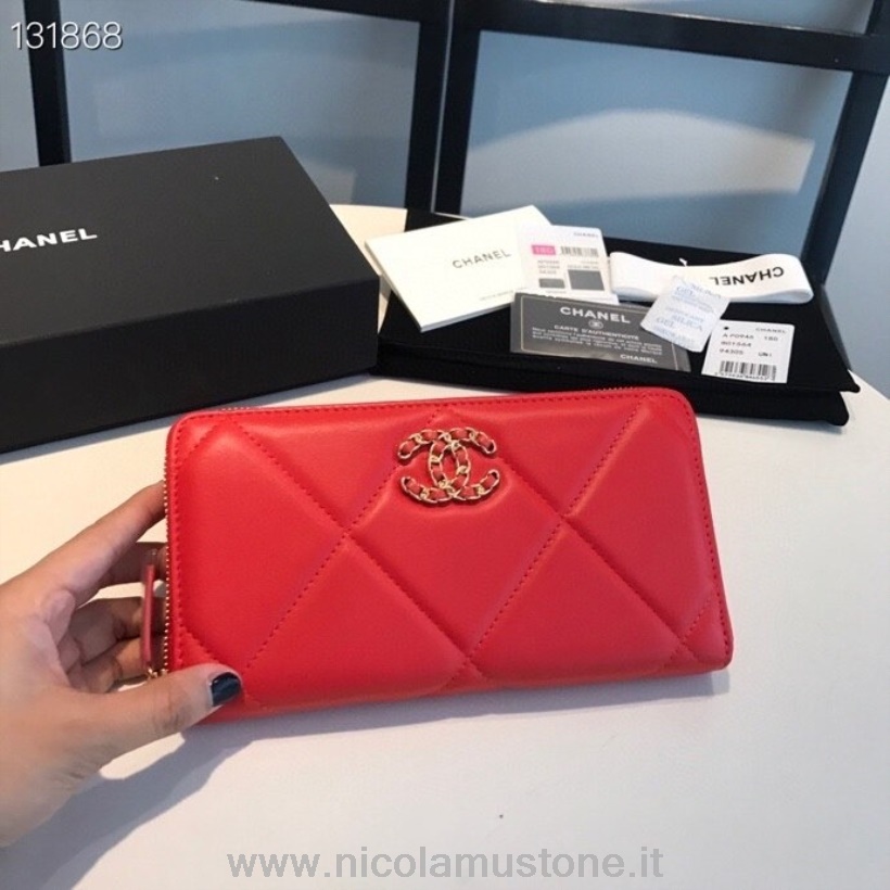 Chanel 19 Zippy Wallet Qualité Dorigine Gold Hardware Cuir Dagneau Collection Automne/hiver 2020 Rouge