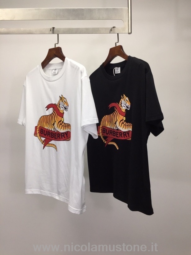 T-shirt Manches Courtes Tigre Qualité Originale Burberry Année Lunaire Collection Printemps/été 2022 Noir