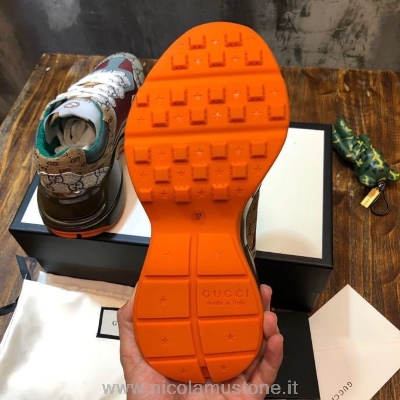 Qualité D\origine Gucci Gg Rhyton Dad Sneakers 620185 Cuir De Veau Collection Printemps/été 2020 Marron