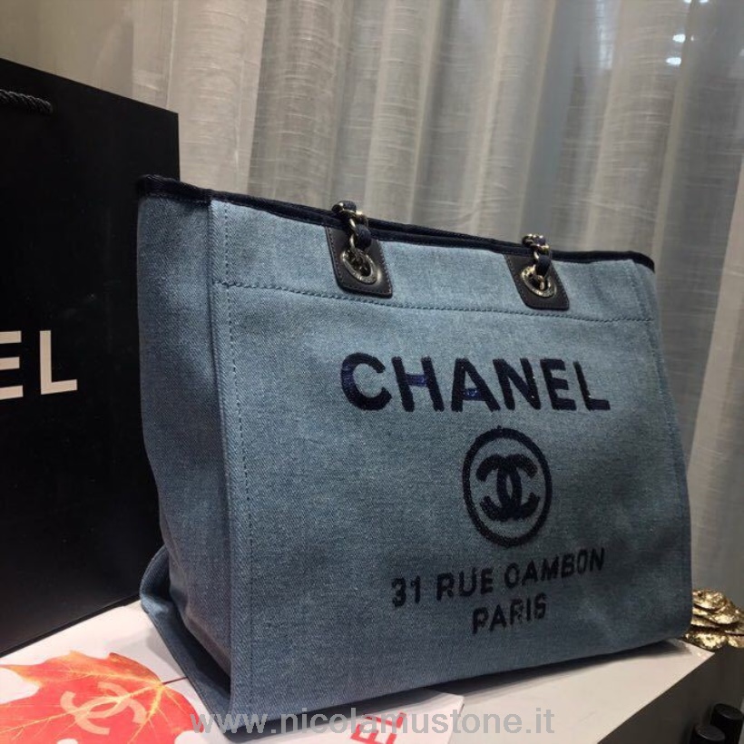 Sac Cabas Chanel Deauville Qualité Originale 34cm Collection Printemps/été 2019 Bleu Clair/sequins//multi