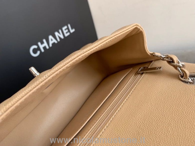 Qualità Originale Chanel Borsa Classica Con Patta 20 Cm Hardware Argento Pelle Caviale Collezione Primavera/estate 2020 Beige