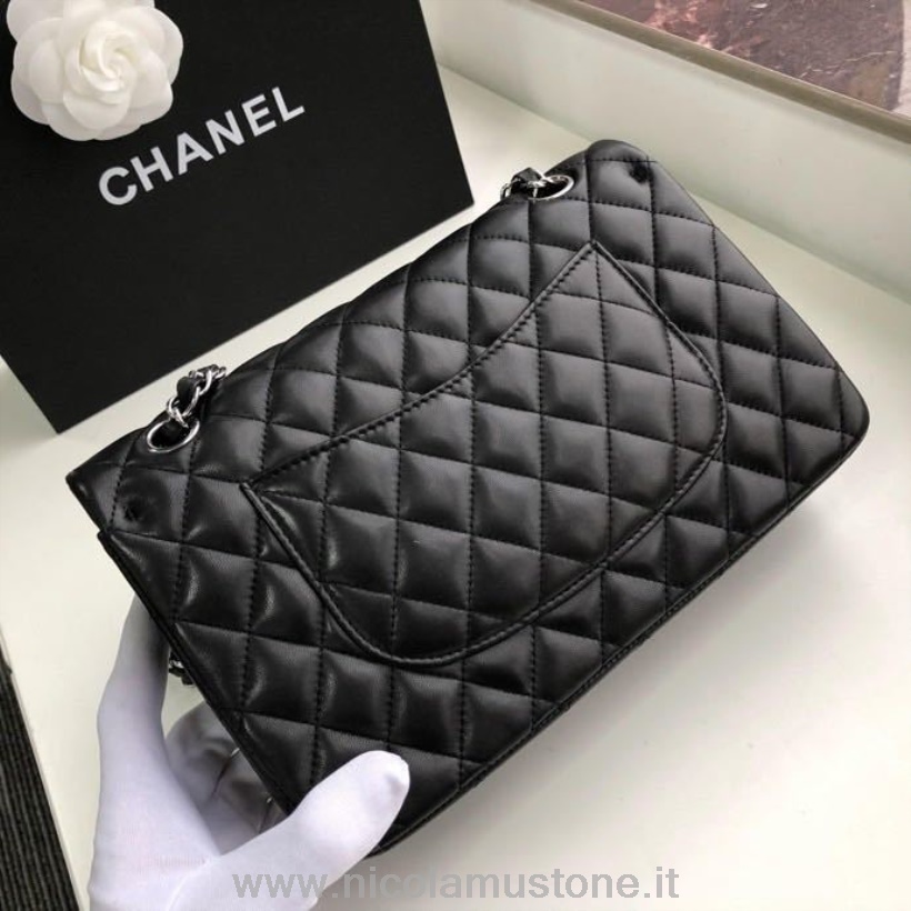 Qualità Originale Chanel Borsa Classica Con Patta 25 Cm Hardware Argento Pelle Di Agnello Collezione Primavera/estate 2020 Nero/bordeaux