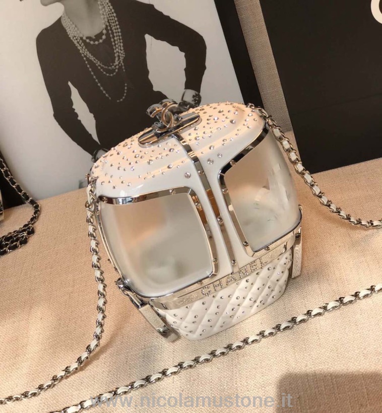 Qualità Originale Chanel Cabinovia Minaudiere Borsa Plexiglass Borsa Da Sera Hardware Argento Collezione Autunno/inverno 2019 Bianco
