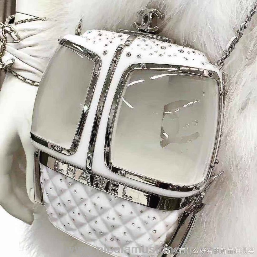 Qualità Originale Chanel Cabinovia Minaudiere Borsa Plexiglass Borsa Da Sera Hardware Argento Collezione Autunno/inverno 2019 Bianco