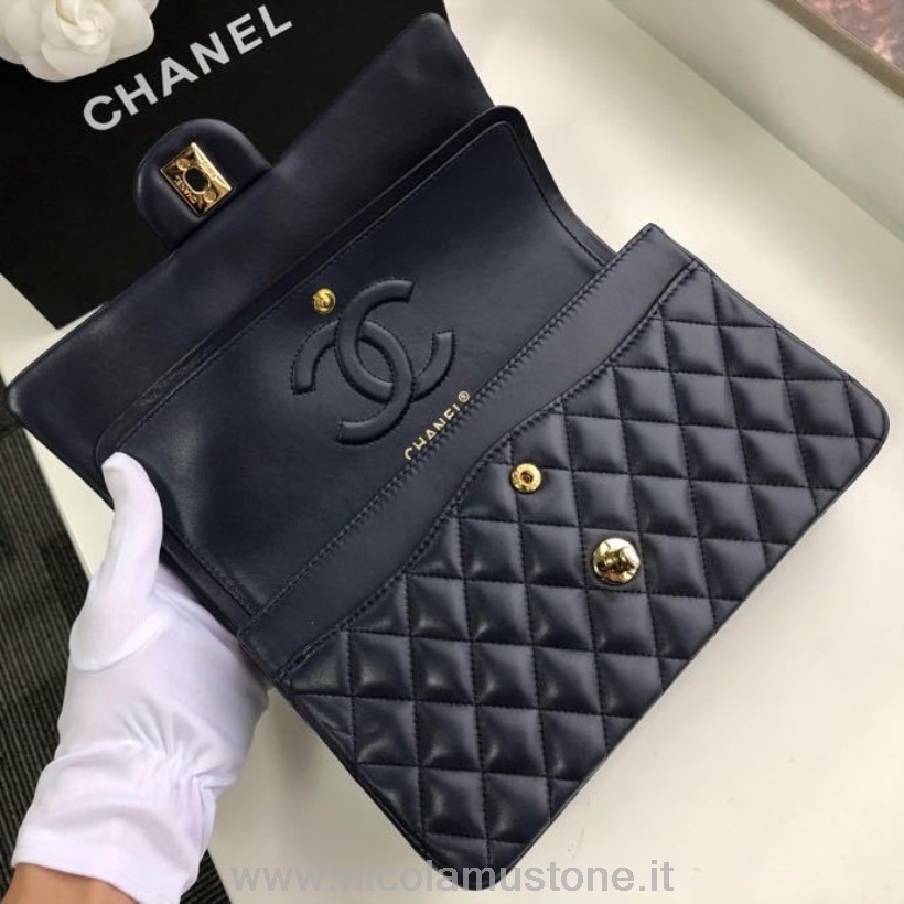 Qualità Originale Chanel Classica Borsa Con Patta 25 Cm Hardware Oro Pelle Di Agnello Collezione Primavera/estate 2020 Nero