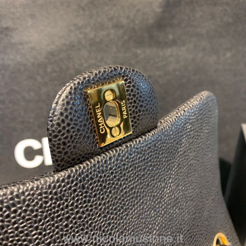 Qualità Originale Chanel Mini Patta 18cm Pelle Caviale Hardware Oro Autunno/inverno 2019 Atto 1 Collezione Nero