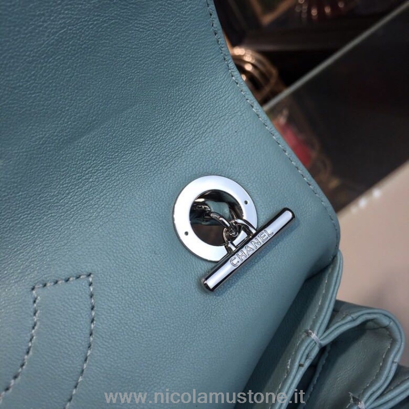 Qualità Originale Chanel Trendy Cc Chevron Top Handle Bag 25cm Pelle Di Vitello Hardware Argento Primavera/estate 2018 Collezione Act 1 Azzurro