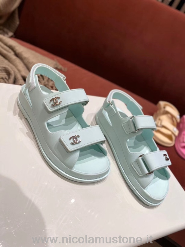 Sandali Chanel In Pvc Velcro Di Qualità Originale Primavera/estate 2020 Collezione Act 1 Azzurro