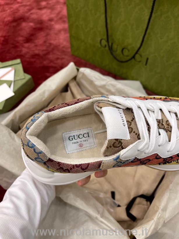 Original Quality Gucci Multicolor Gg Rhyton Dad Sneakers 663681 Pelle Di Vitello Collezione Primavera/estate 2021 Multicolor Bianco