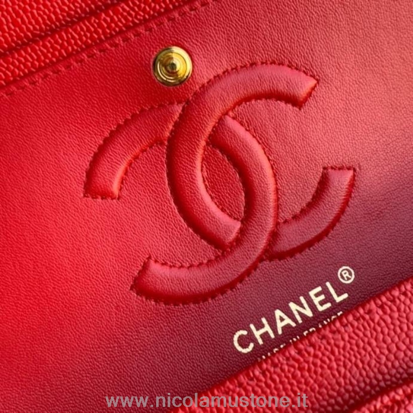 Qualità Originale Chanel Borsa Classica Con Patta 25 Cm Pelle Di Vitello Grana Hardware Oro Crociera Collezione Primavera/estate 2022 Rosso