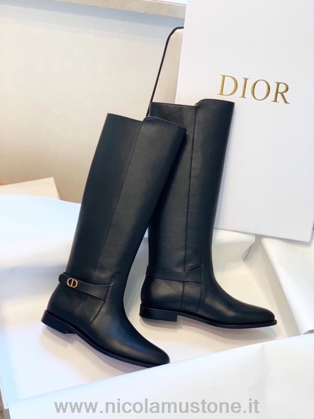 Eredeti Minőségi Christian Dior Empreinte Térd Magas Lovas Csizma Borjúbőr ősz/tél 2020 Kollekció Fekete