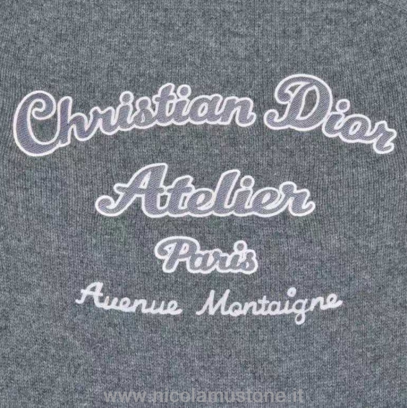 Eredeti Minőségi Christian Dior Atelier Hosszú Ujjú Pulóver Tavasz/nyár 2022 Kollekció Szürke/fehér