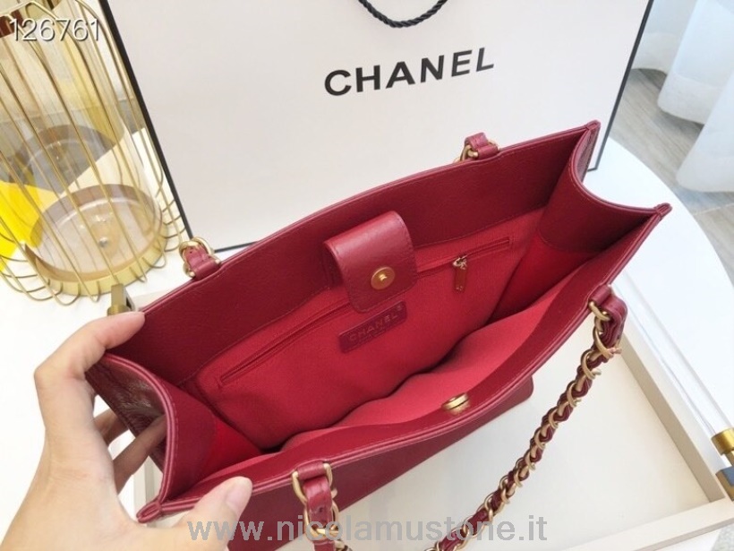 Eredeti Minőségi Chanel Függőleges Bevásárlótáska 32 Cm-es öregített Borjúbőr Arany Hardver ősz/tél 2020 Kollekció Bordó