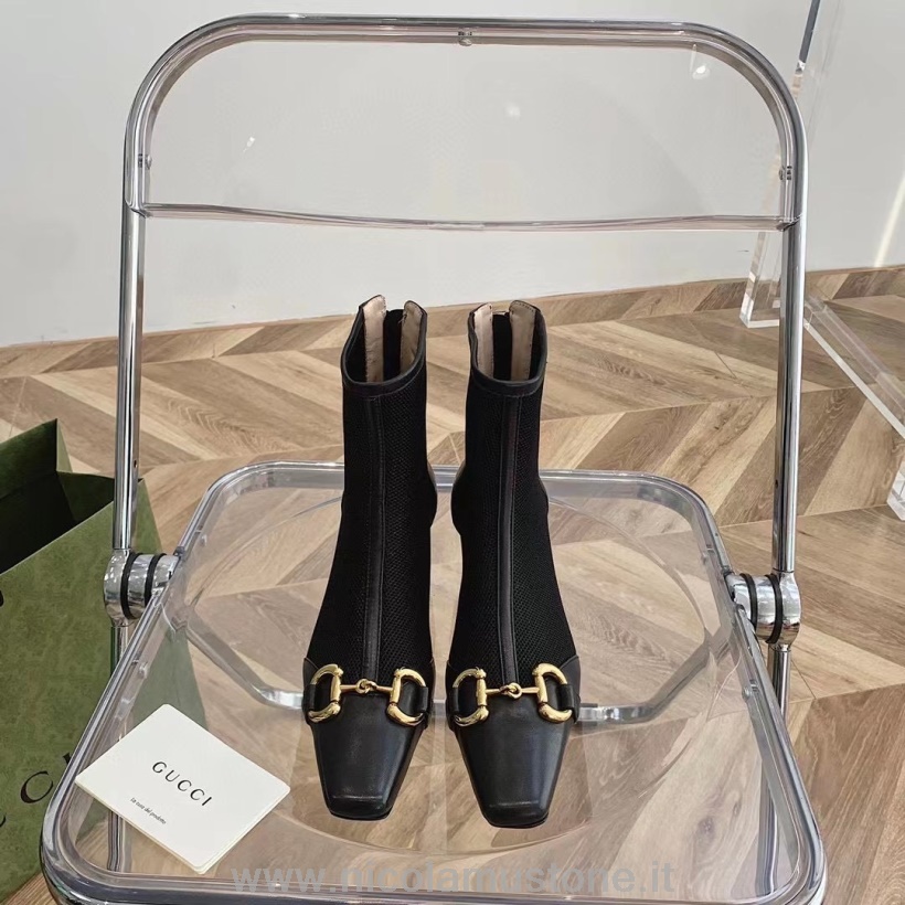 Eredeti Minőségi Gucci Horsebit Boka Perforált Csizma Borjúbőr őszi/téli 2021 Kollekció Fekete
