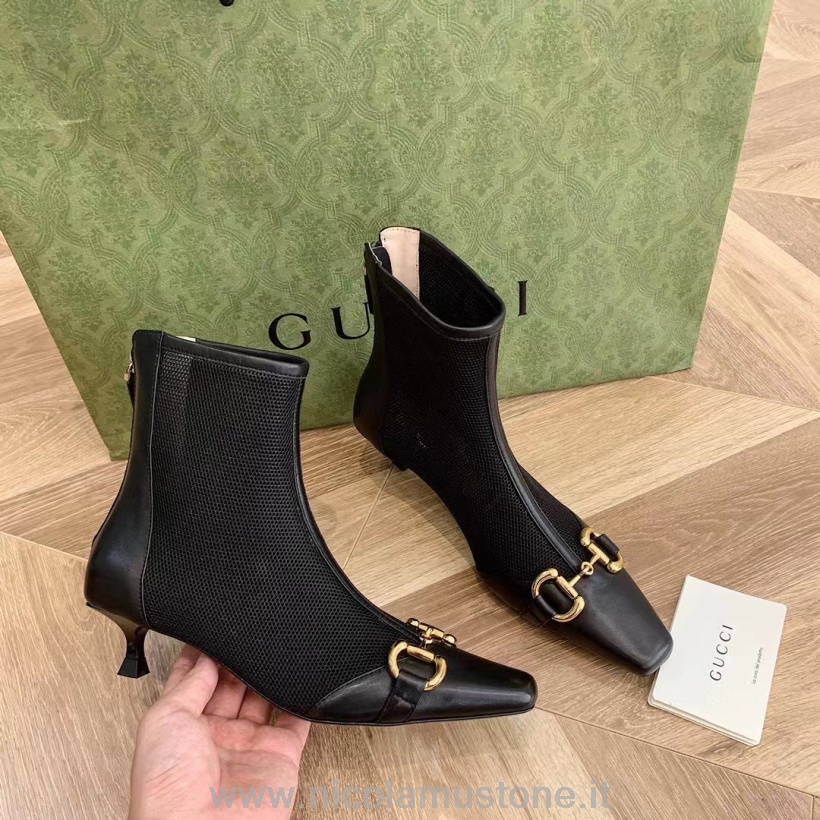 Eredeti Minőségi Gucci Horsebit Boka Perforált Csizma Borjúbőr őszi/téli 2021 Kollekció Fekete
