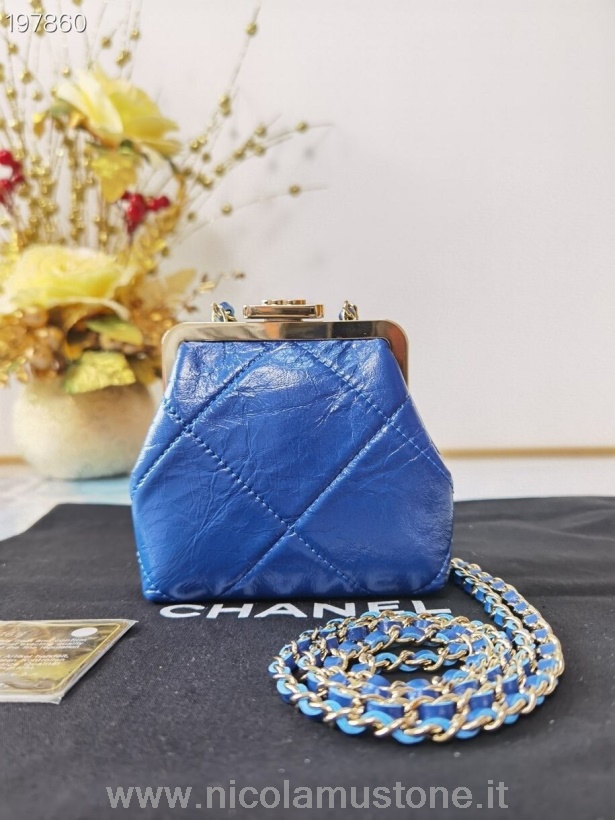 Eredeti Minőségi Chanel Csók Zár Táska 12 Cm Arany Hardver Körutazás 2021 Szezonális Kollekció Kék
