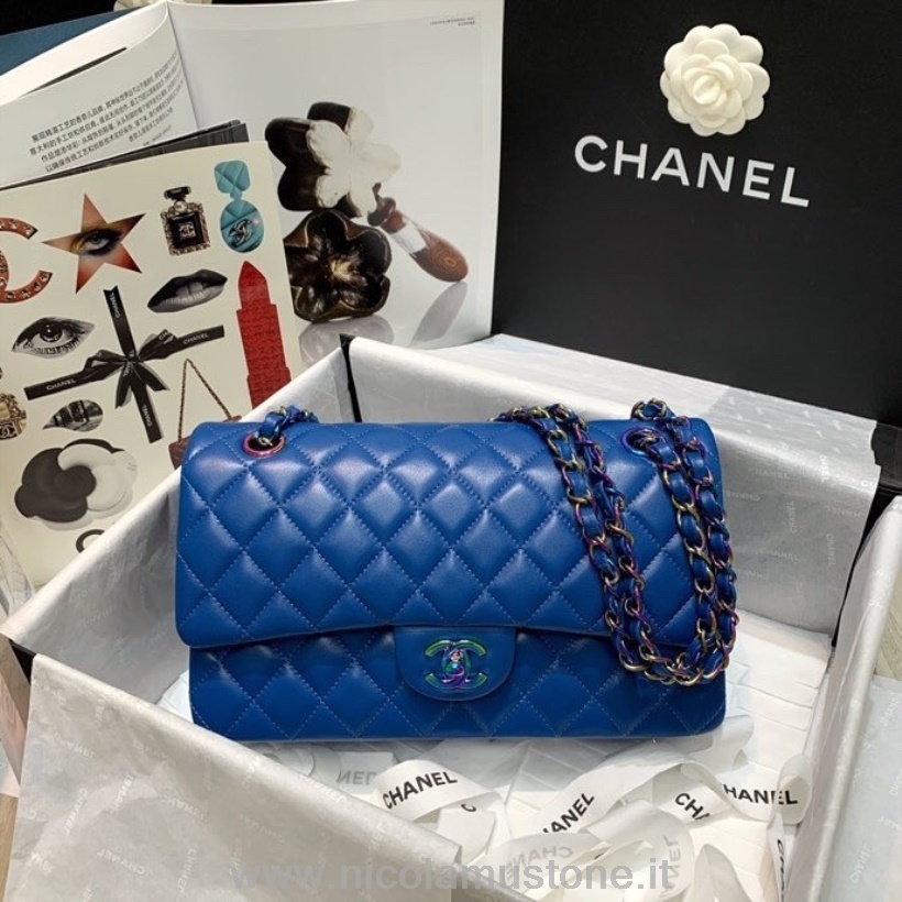 Qualità Originale Chanel Borsa Classica Con Patta 25 Cm Pelle Di Agnello Hardware Arcobaleno Crociera Primavera/estate 2022 Collezione Blu