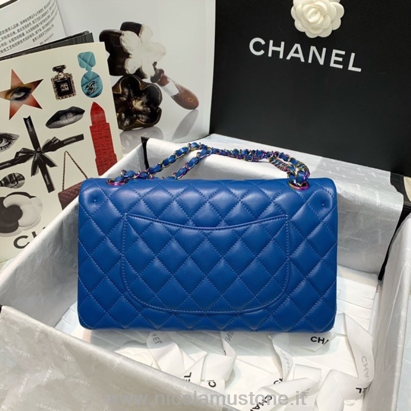 Qualità Originale Chanel Borsa Classica Con Patta 25 Cm Pelle Di Agnello Hardware Arcobaleno Crociera Primavera/estate 2022 Collezione Blu