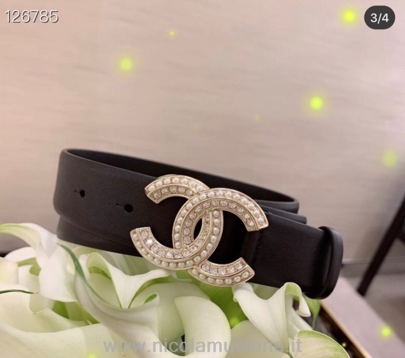 Qualità Originale Chanel Cc Impreziosita Cintura 15 Cm Hardware Argento Pelle Di Vitello Collezione Autunno/inverno 2020 Nero