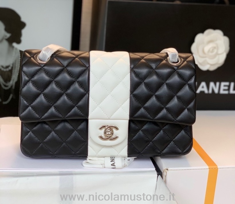 Qualità Originale Chanel Nuova Mini Borsa Con Patta Bi-riga 25cm A69900 Pelle Di Agnello Hardware Argento Crociera Collezione Autunno/inverno 2021 Nero/bianco