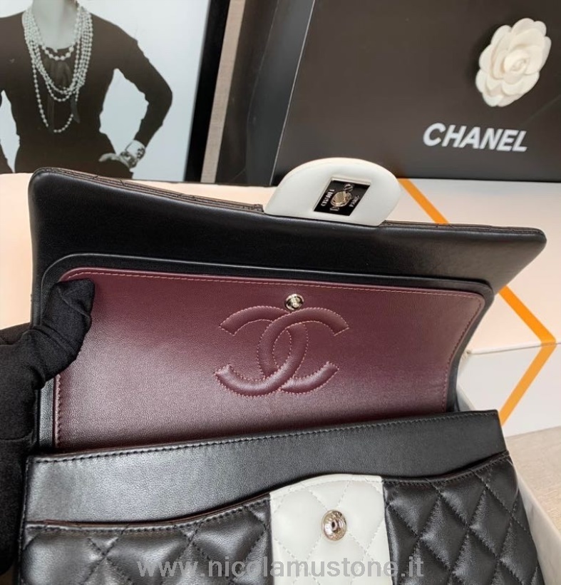 Qualità Originale Chanel Nuova Mini Borsa Con Patta Bi-riga 25cm A69900 Pelle Di Agnello Hardware Argento Crociera Collezione Autunno/inverno 2021 Nero/bianco