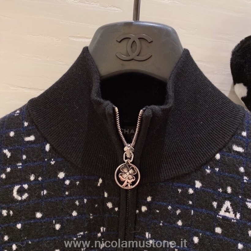 Giacca In Maglia Con Logo Chanel Ricamato Di Qualità Originale Collezione Autunno/inverno 2020 Nero/bianco