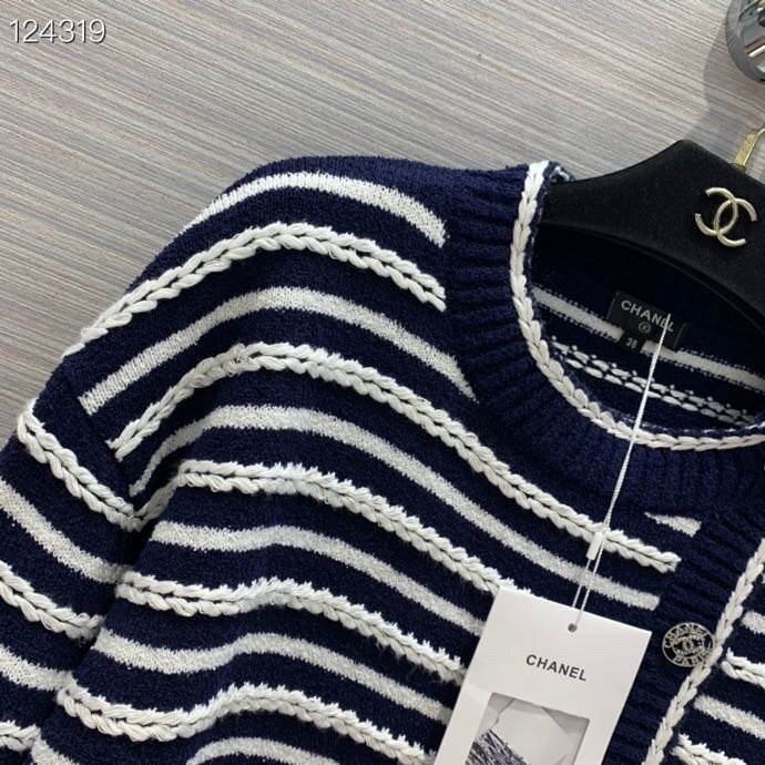 Maglione Donna Chanel Scollo Tondo Di Qualità Originale Collezione Autunno/inverno 2020 Blu/bianco