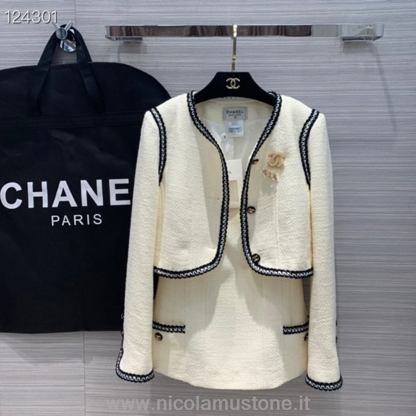 Qualità Originale Chanel Set 2 Pezzi Camicetta E Soprabito A Maniche Lunghe Collezione Autunno/inverno 2020 Avorio/nero