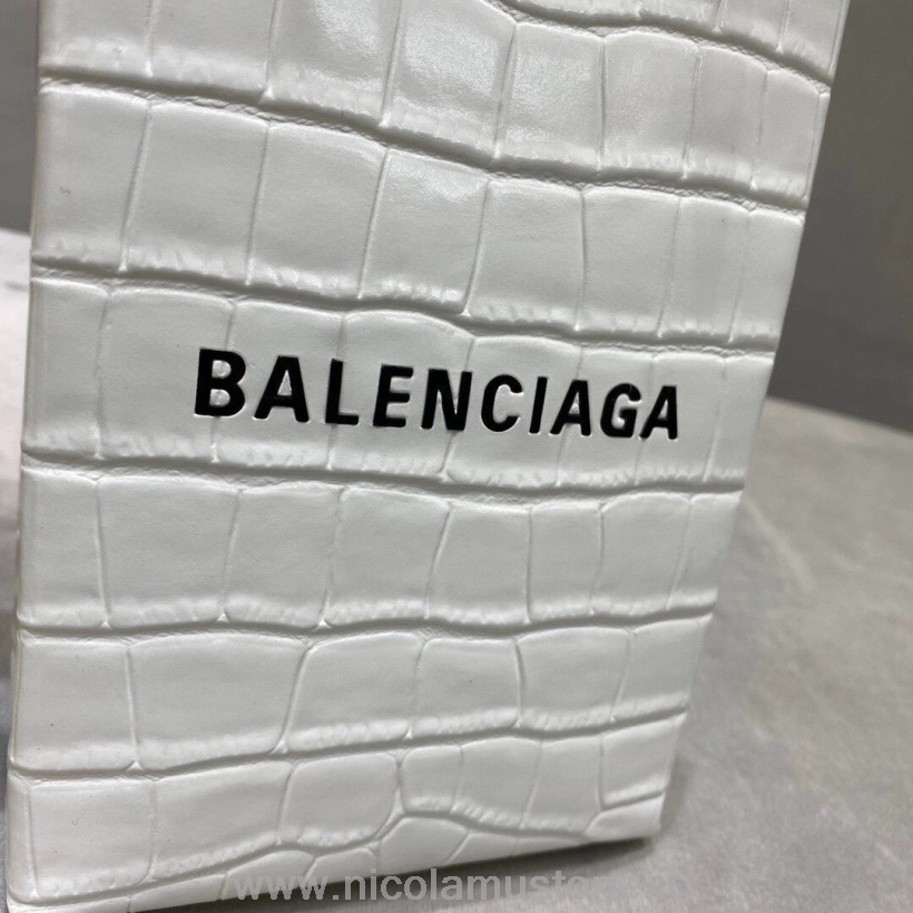 Qualità Originale Balenciaga Xxs North South Tote Bag Pelle Di Vitello Stampa Coccodrillo Collezione Autunno/inverno 2020 Bianco