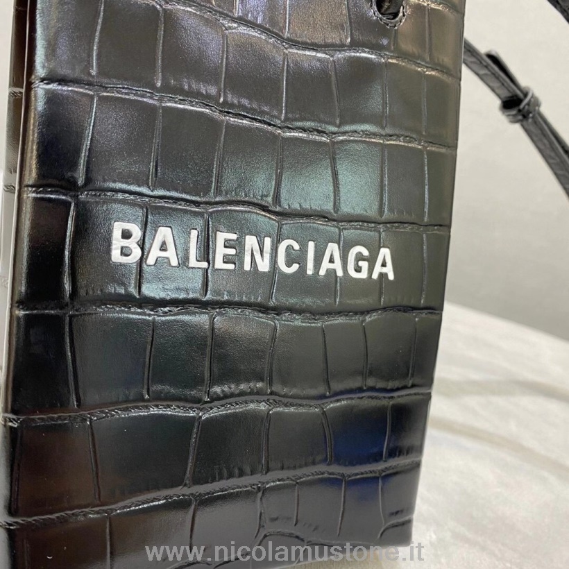 Qualità Originale Balenciaga Xxs North South Tote Bag Pelle Di Vitello Stampa Coccodrillo Collezione Autunno/inverno 2020 Nero